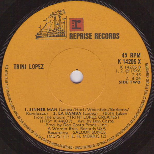 Trini Lopez : A-me-ri-ca / If I Had A Hammer / Sinner Man / La Bamba (7")
