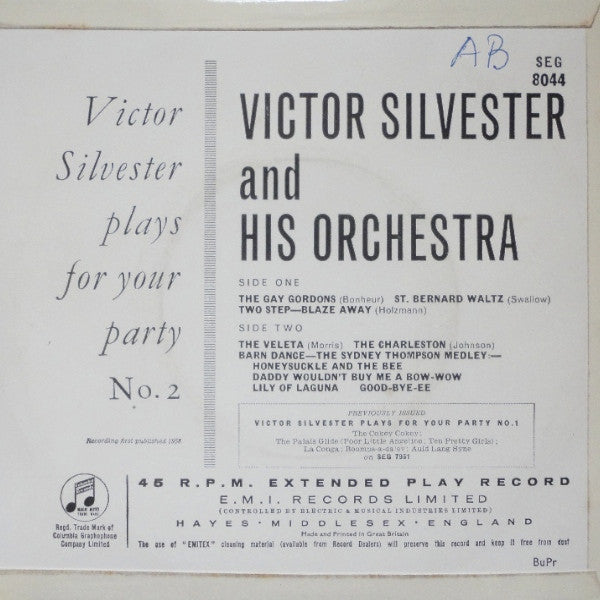The Victor Silvester Orchestra : Victor Silvester Plays For Your Party  (No.  2) (7", EP, Mono)
