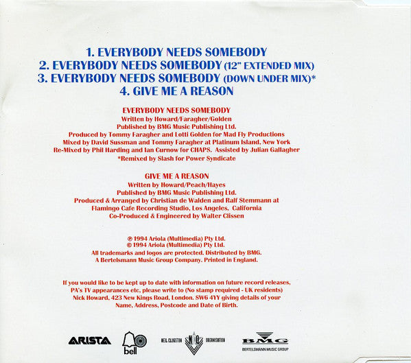 Nick Howard (2) : Everybody Needs Somebody (CD, Single)