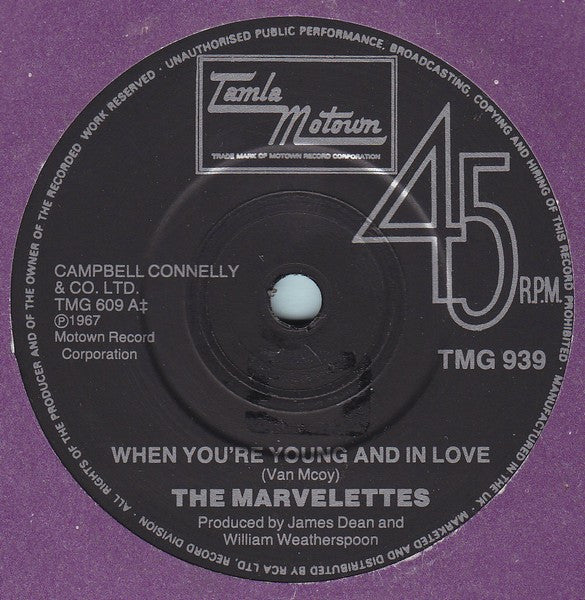 The Marvelettes : When You're Young And In Love (7", Mono, RE)