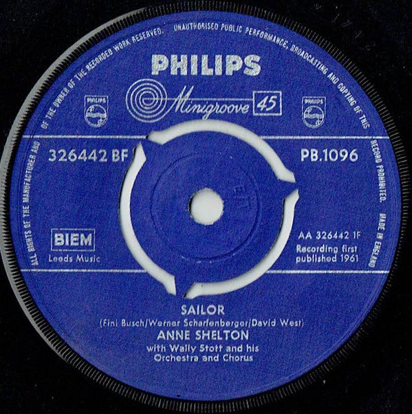 Anne Shelton With Wally Stott And His Orchestra And Chorus : Sailor (7", Single)
