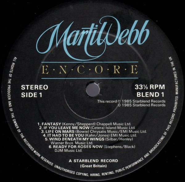 Marti Webb : Encore (LP, Album)