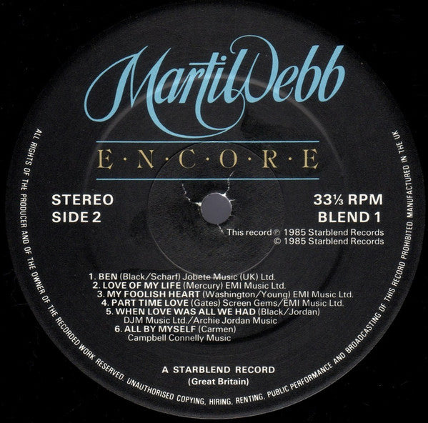 Marti Webb : Encore (LP, Album)