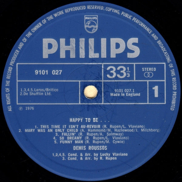Demis Roussos : Happy To Be... (LP, Album, Gat)
