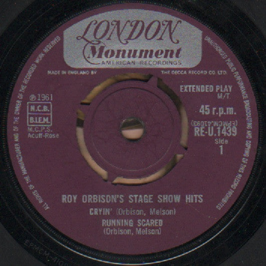 Roy Orbison : Stage Show Hits (7", EP, Mono)