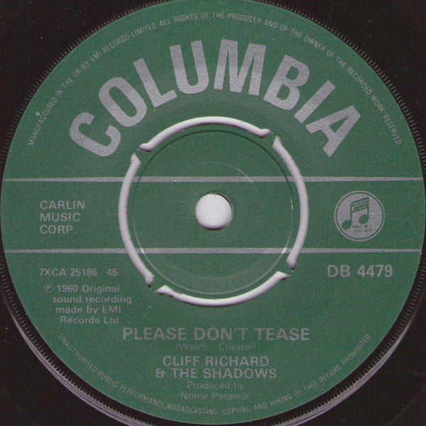 Cliff Richard & The Shadows : Please Don't Tease (7", RE)