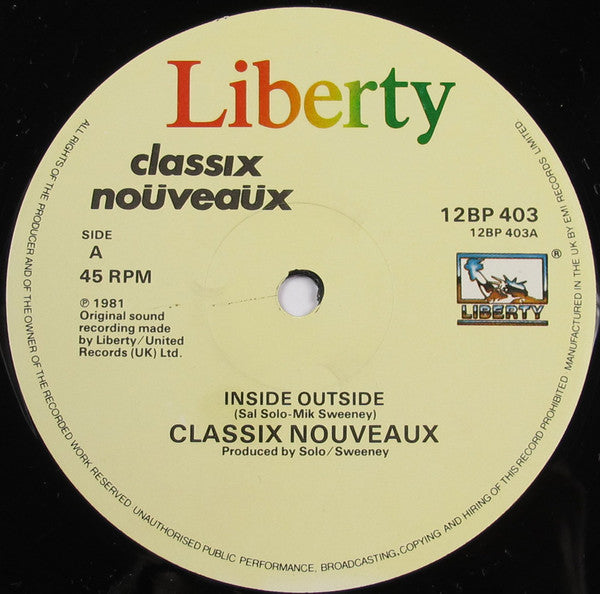 Classix Nouveaux : Inside Outside (12", Single)