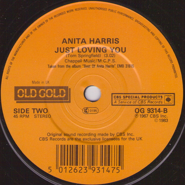 Anita Harris : Anniversary Waltz / Just Loving You (7", RP)