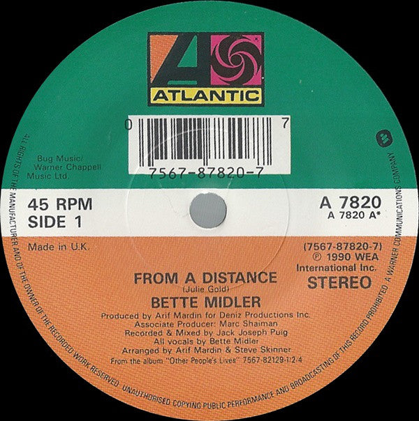 Bette Midler : From A Distance (7", Single)