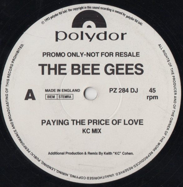 Bee Gees : Paying The Price Of Love (12", Single, Promo)