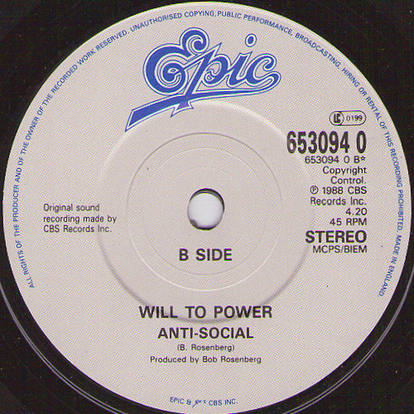 Will To Power : Freebaby (Baby I Love Your Way/Freebird Medley) (7", Single)