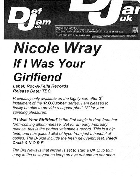 Nicole Wray : If I Was Your Girlfriend (12", W/Lbl)