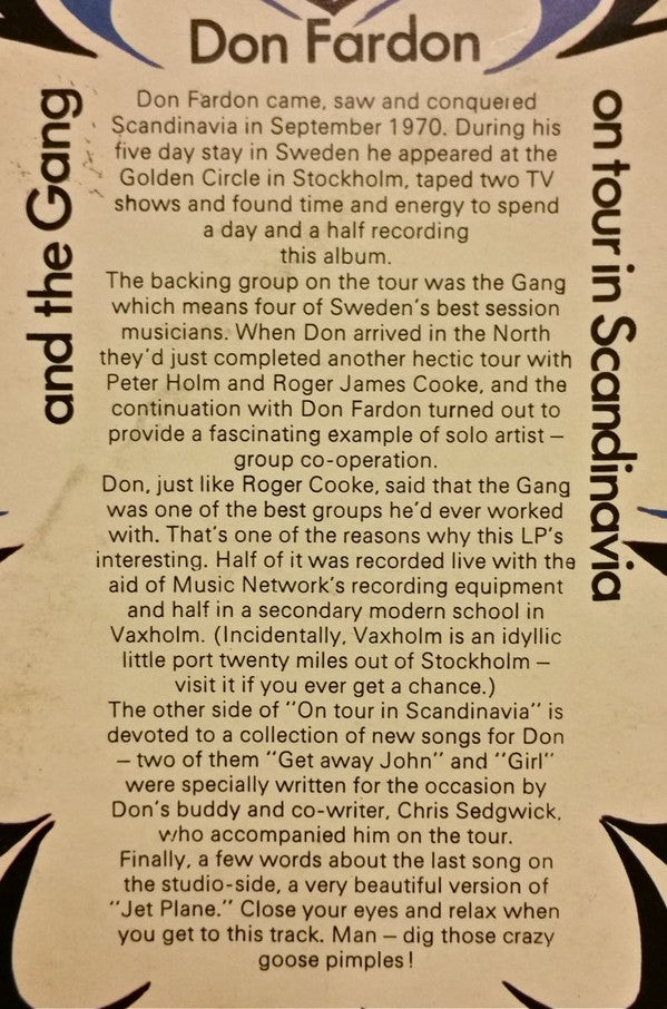 Don Fardon And The Gang (12) : On Tour In Scandinavia (LP, Album)
