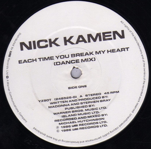 Nick Kamen : Each Time You Break My Heart (Dance Mix) (12", Dam)