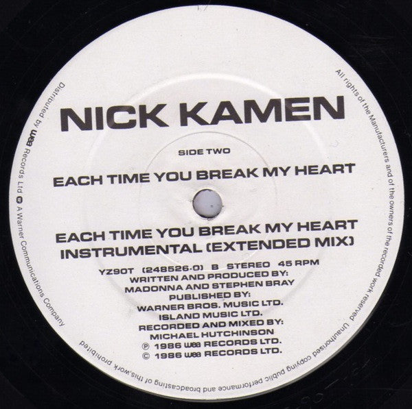 Nick Kamen : Each Time You Break My Heart (Dance Mix) (12", Dam)