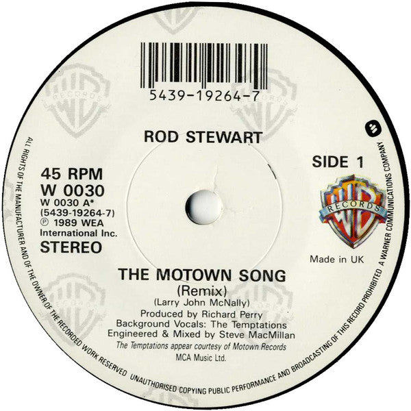Rod Stewart  With The Temptations : The Motown Song (7", Single)