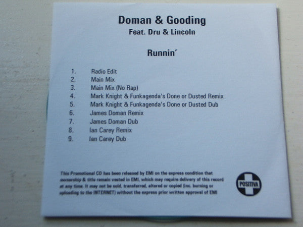 Doman & Gooding Feat. Dru & Lincoln : Runnin' (CDr, Single, Promo)