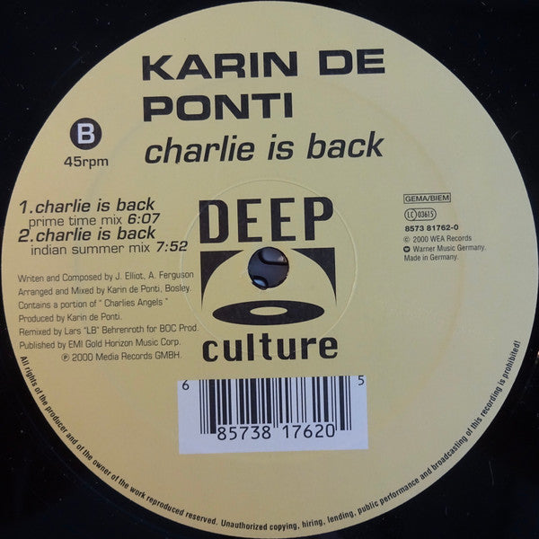Karin De Ponti : Charlie Is Back (12", Single)