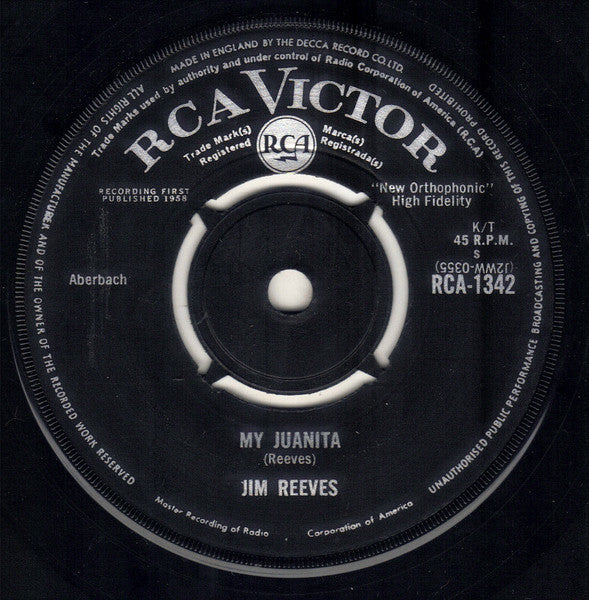 Jim Reeves : Welcome To My World / My Juanita  (7", Single)
