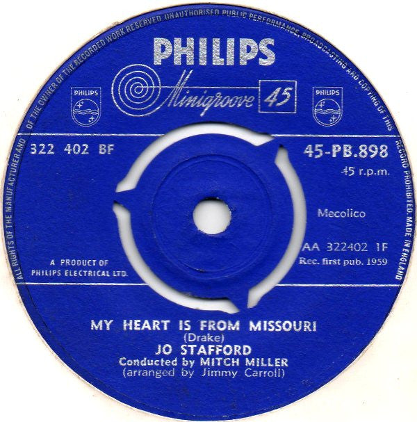 Jo Stafford : My Heart Is From Missouri / It Won't Be Easy (7")