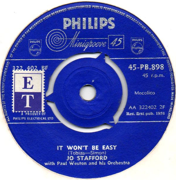 Jo Stafford : My Heart Is From Missouri / It Won't Be Easy (7")