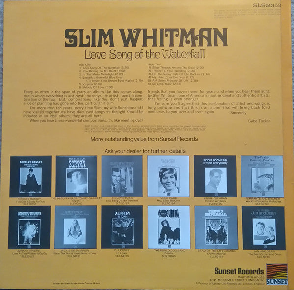 Slim Whitman : Love Song Of The Waterfall (LP, Album, RE)