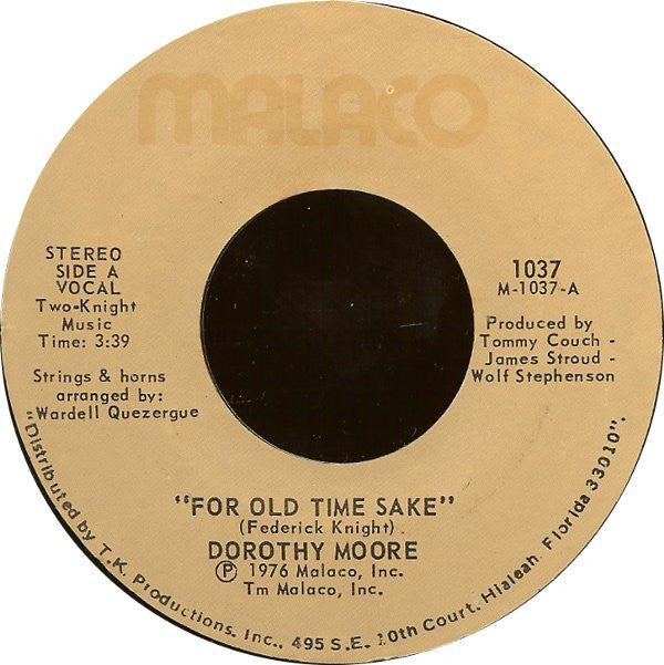 Dorothy Moore : For Old Time Sake (7", Styrene)