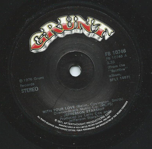 Jefferson Starship : With Your Love / Switchblade (7", Single)
