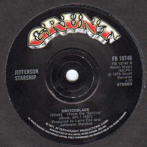 Jefferson Starship : With Your Love / Switchblade (7", Single)