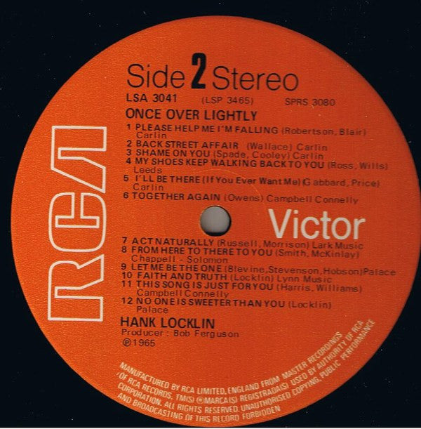 Hank Locklin : Once Over Lightly (LP, Album, RE)