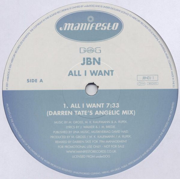 JBN : All I Want (12", Promo)