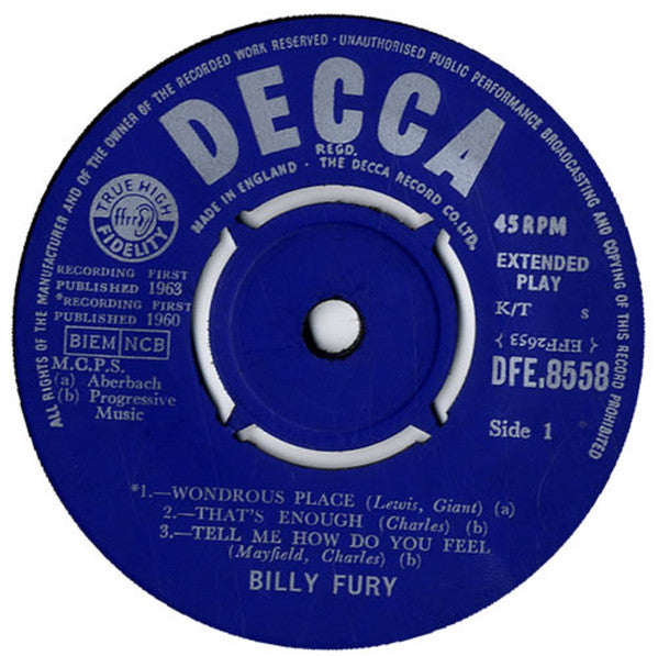 Billy Fury : Am I Blue (7", EP, Mono)
