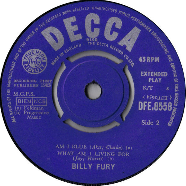 Billy Fury : Am I Blue (7", EP, Mono)