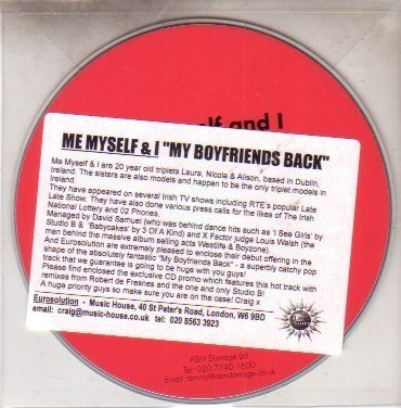 Me Myself And I (2) : My Boyfriends Back (CDr, Promo)
