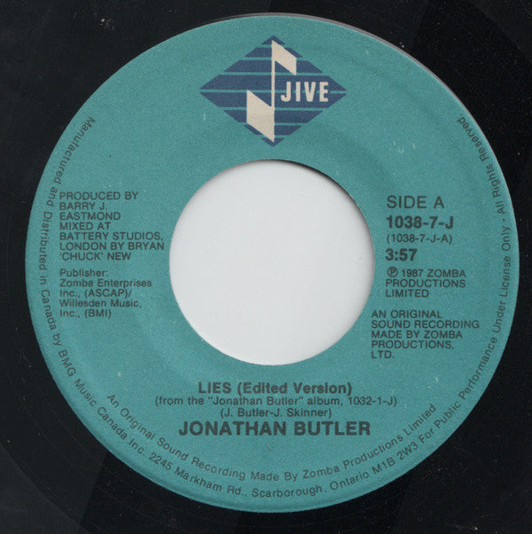 Jonathan Butler : Lies (7", Single)