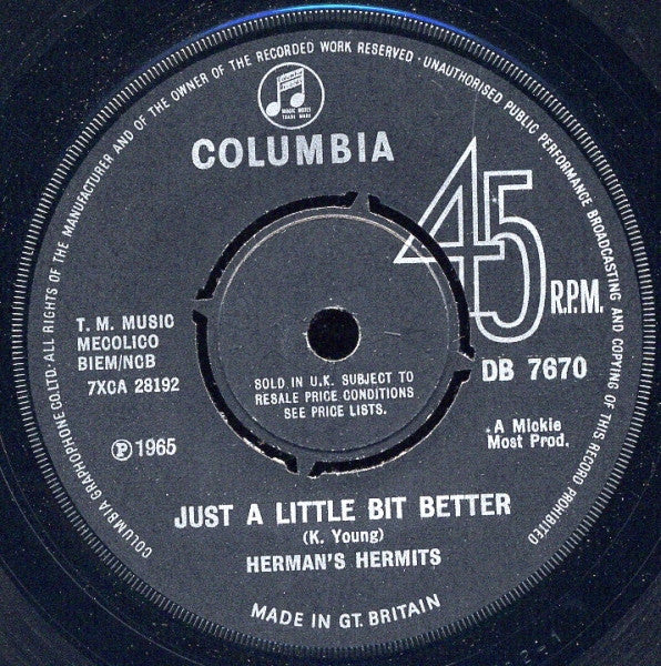 Herman's Hermits : Just A Little Bit Better (7", Single)