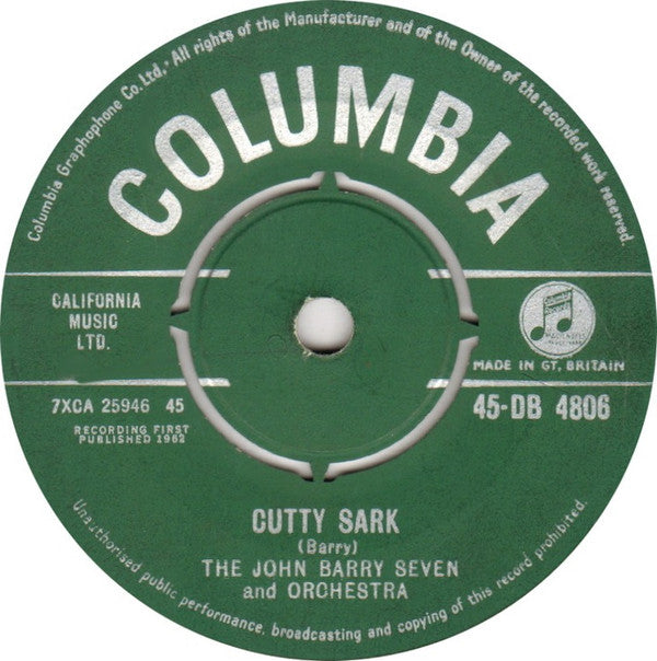 The John Barry Seven And Orchestra : Cutty Sark  (7", Single)