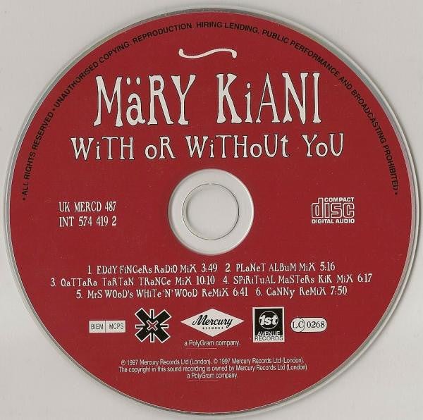 Mary Kiani : With Or Without You (CD, Single)