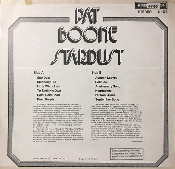 Pat Boone : Stardust (LP, Album)