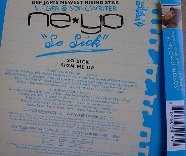 Ne-Yo : So Sick (CD, Single)