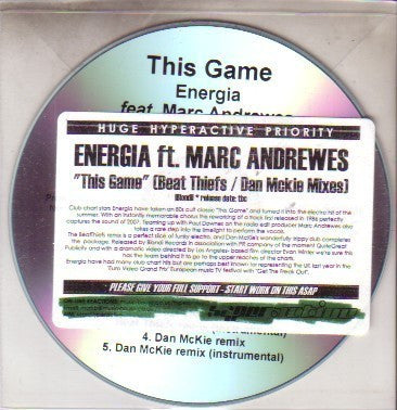 Energia (2) Feat. Marc Andrewes : This Game (CDr, Promo)