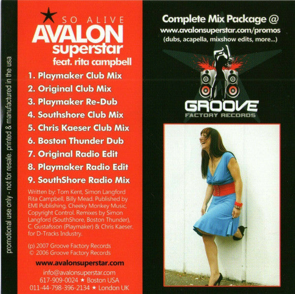 Avalon Superstar Feat. Rita Campbell : So Alive (CD, Single, Promo)