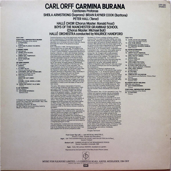 Carl Orff - Sheila Armstrong / Brian Rayner Cook / Peter Hall (8) / Hallé Choir / Boys Of Manchester Grammar School / Hallé Orchestra - Maurice Handford : Carmina Burana (LP)