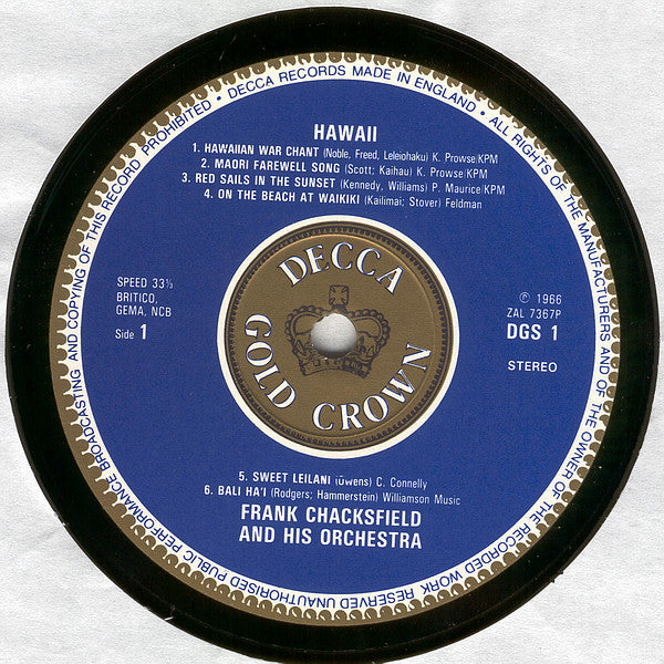 Frank Chacksfield & His Orchestra : Hawaii (LP, RE)