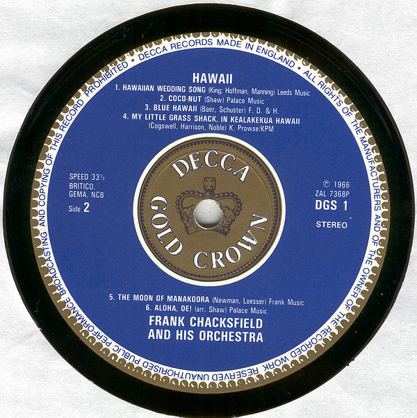 Frank Chacksfield & His Orchestra : Hawaii (LP, RE)