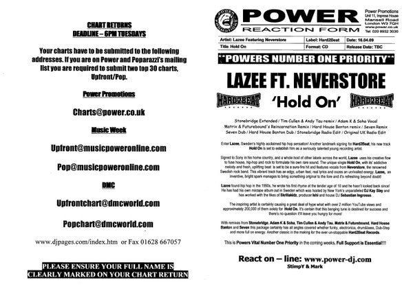 Lazee : Hold On (CDr, Promo)