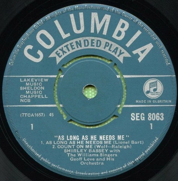 Shirley Bassey With The Williams Singers And Geoff Love & His Orchestra : As Long As He Needs Me (7", EP, Mono, Gre)
