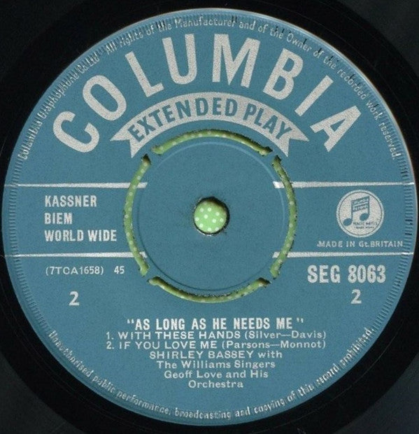 Shirley Bassey With The Williams Singers And Geoff Love & His Orchestra : As Long As He Needs Me (7", EP, Mono, Gre)