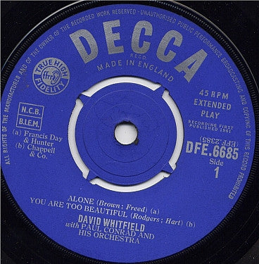 David Whitfield With Paul Conrad And His Orchestra : Alone (7", EP, Mono)