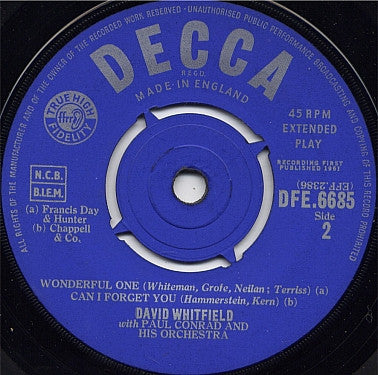 David Whitfield With Paul Conrad And His Orchestra : Alone (7", EP, Mono)
